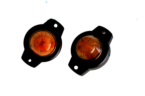 Kleine runde LED-Positionsleuchte, gelbe Linse, schwarzer Sockel, 43 mm Durchmesser