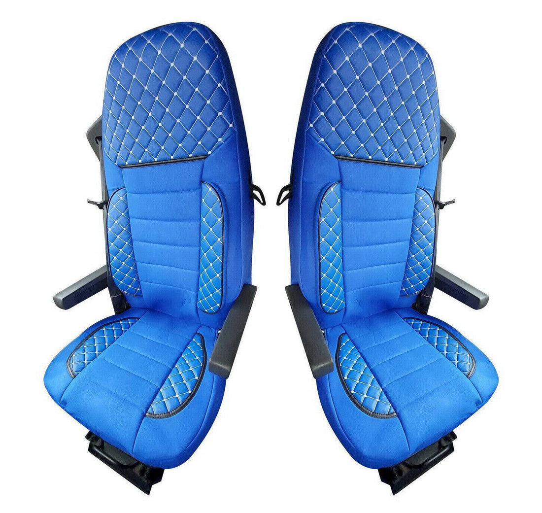 Housses de siège en cuir Deluxe – adapté pour Volvo FH4 2014+, bleu, sortie de ceinture intégrée