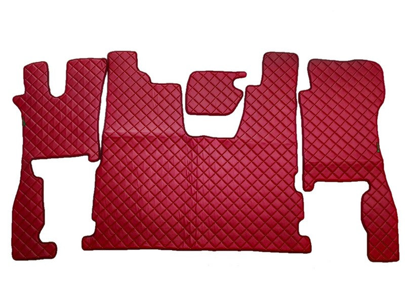 Κόκκινα πατάκια δαπέδου από τεχνητό δέρμα (eco leather) – κατάλληλο για Scania R 2016+, κόκκινες ραφές