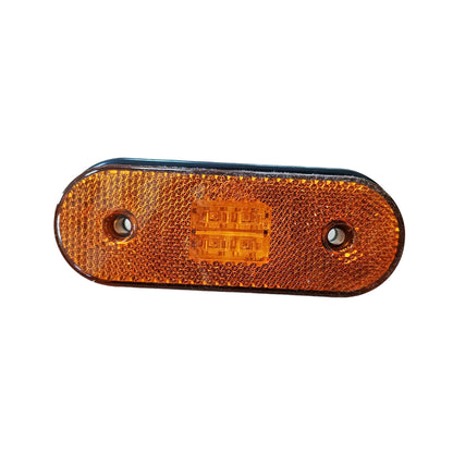 Feu de gabarit latéral LED ovale, lentille jaune, 4 diodes, 12/24 V, homologué E-Mark, connexion par prise, 113×45×18 mm, entraxe 70 mm