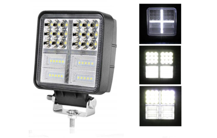 Projecteur de travail LED carré, 54 LED, 2 modes avec DRL, 107 x 107 x 25 mm, fixation inférieure