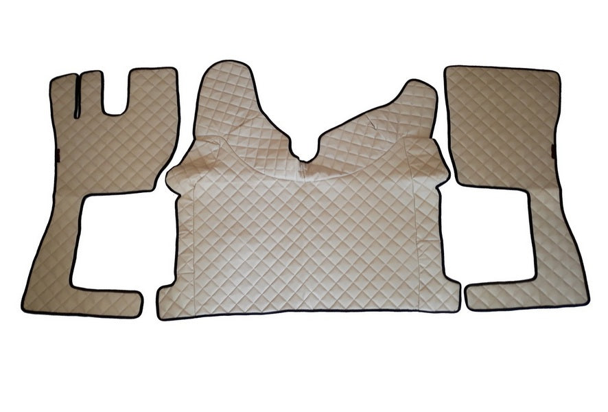Tapis de sol beige en cuir synthétique (éco-cuir) – adapté pour Volvo FH 2013+, antidérapants
