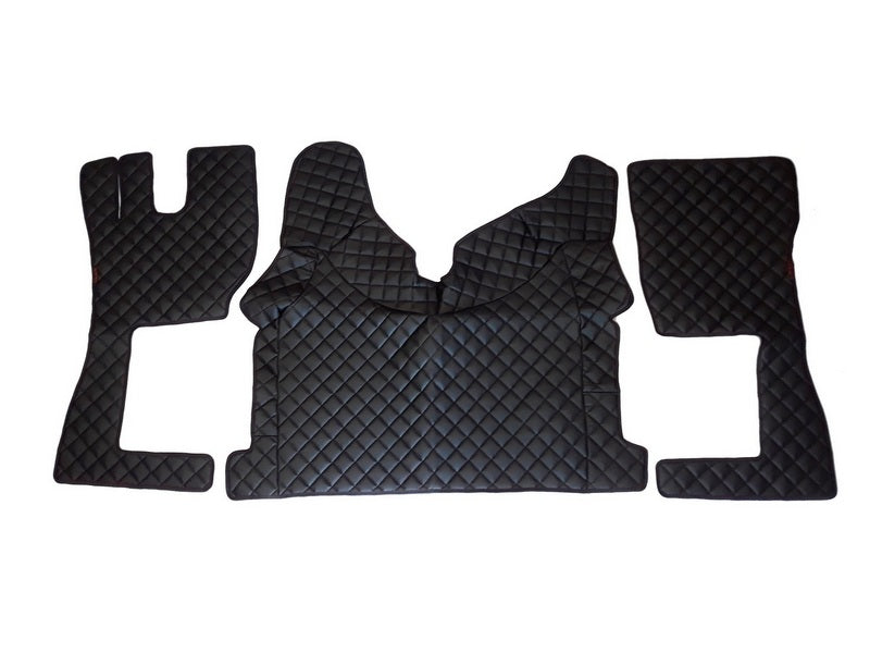 Tapis de sol en cuir synthétique (éco-cuir) noirs – adapté pour Volvo FH 2013+, bordure noire