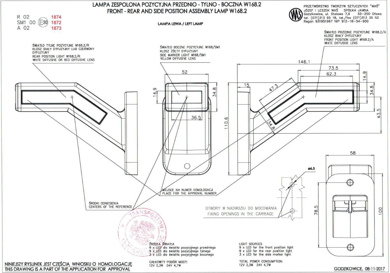 Feu de gabarit triple LED en forme de corne droit néon rouge blanc jaune 12/24 V