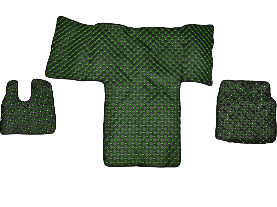 Leder-Fußmattensatz – geeignet für MAN TGL/TGS/TGM Large Cab, L-Cab, LX Cab, schwarz mit grüner Ziernaht, ab 2012