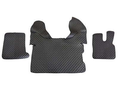 Black Eco Leather Floor Mats – Right-Hand Drive, Suitable for DAF 106, White Stitching, 2015+