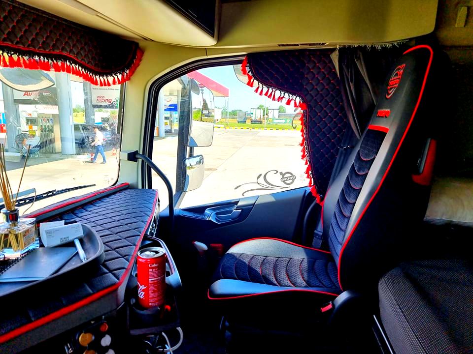 Jeu de rideaux à franges en cuir, noir avec surpiqûres rouges, décoration intérieure 3 pièces