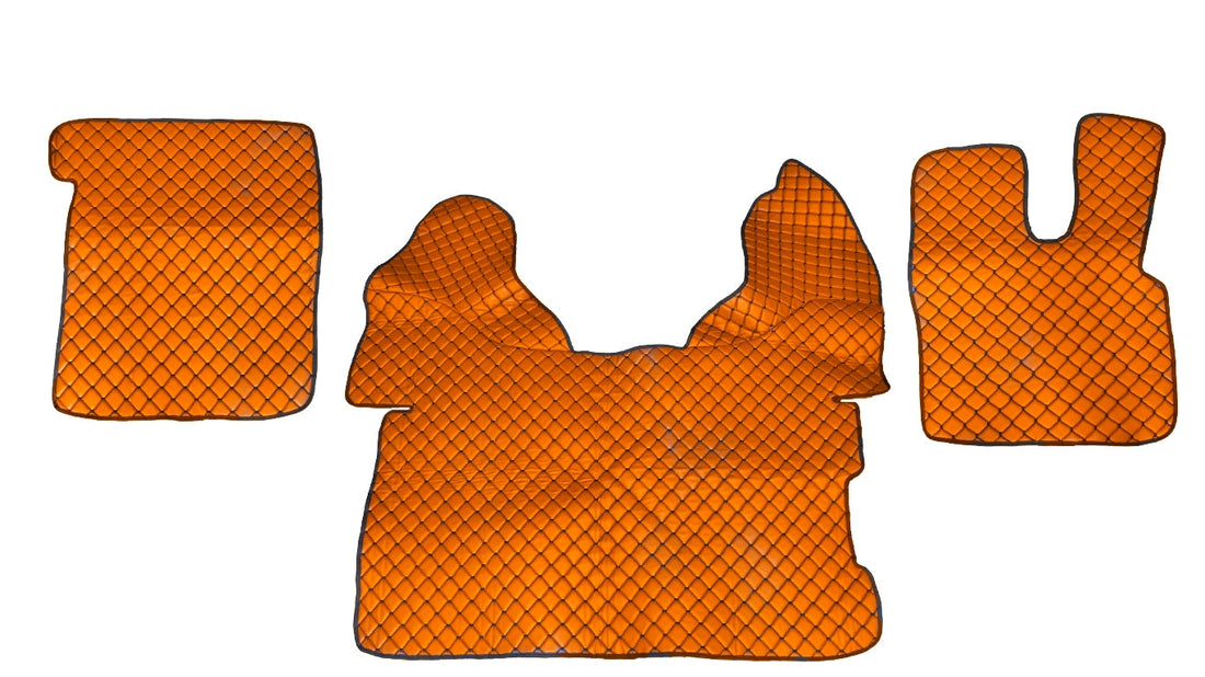 Tapis de sol en cuir synthétique (éco-cuir) orange pour conduite à droite – adapté pour DAF 106 2015+, antidérapant