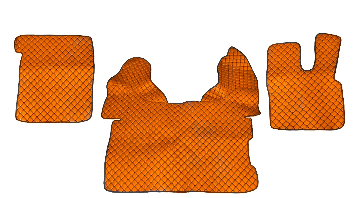 Tapis de sol en cuir synthétique (éco-cuir) orange pour conduite à droite – adapté pour DAF 106 2015+, antidérapants