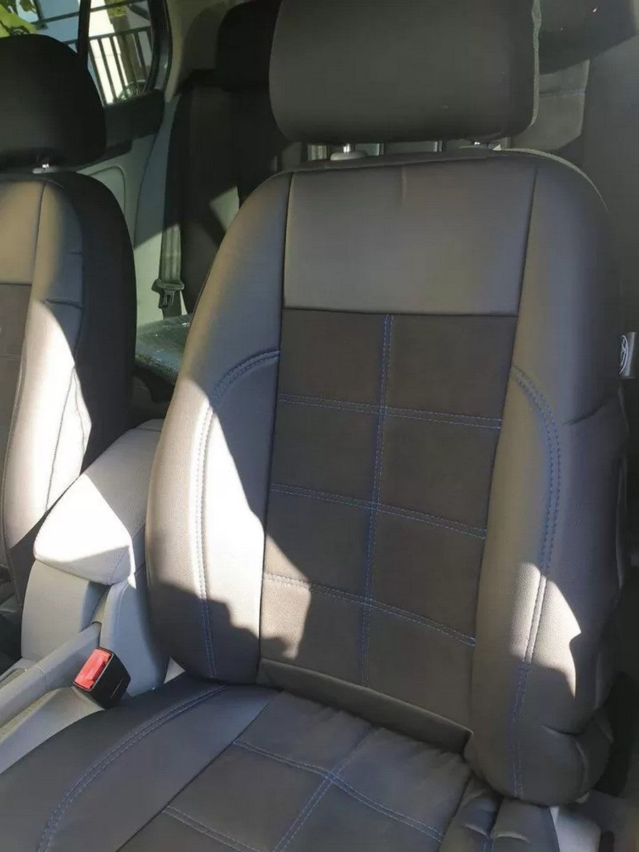 Universal Car Seat Covers Black Eco Leather and Alcantara with Blue Stitching