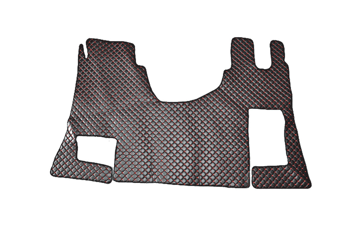 Tapis de sol en cuir synthétique (éco-cuir) noir – Conduite à droite, adapté pour Mercedes Actros MP4 2011–2019, surpiqûres blanches