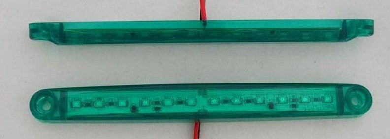 Зелена LED габаритна светлина, 12 LED, 24V, 170 x 20 x 10 mm, 160 mm разстояние между болтовете