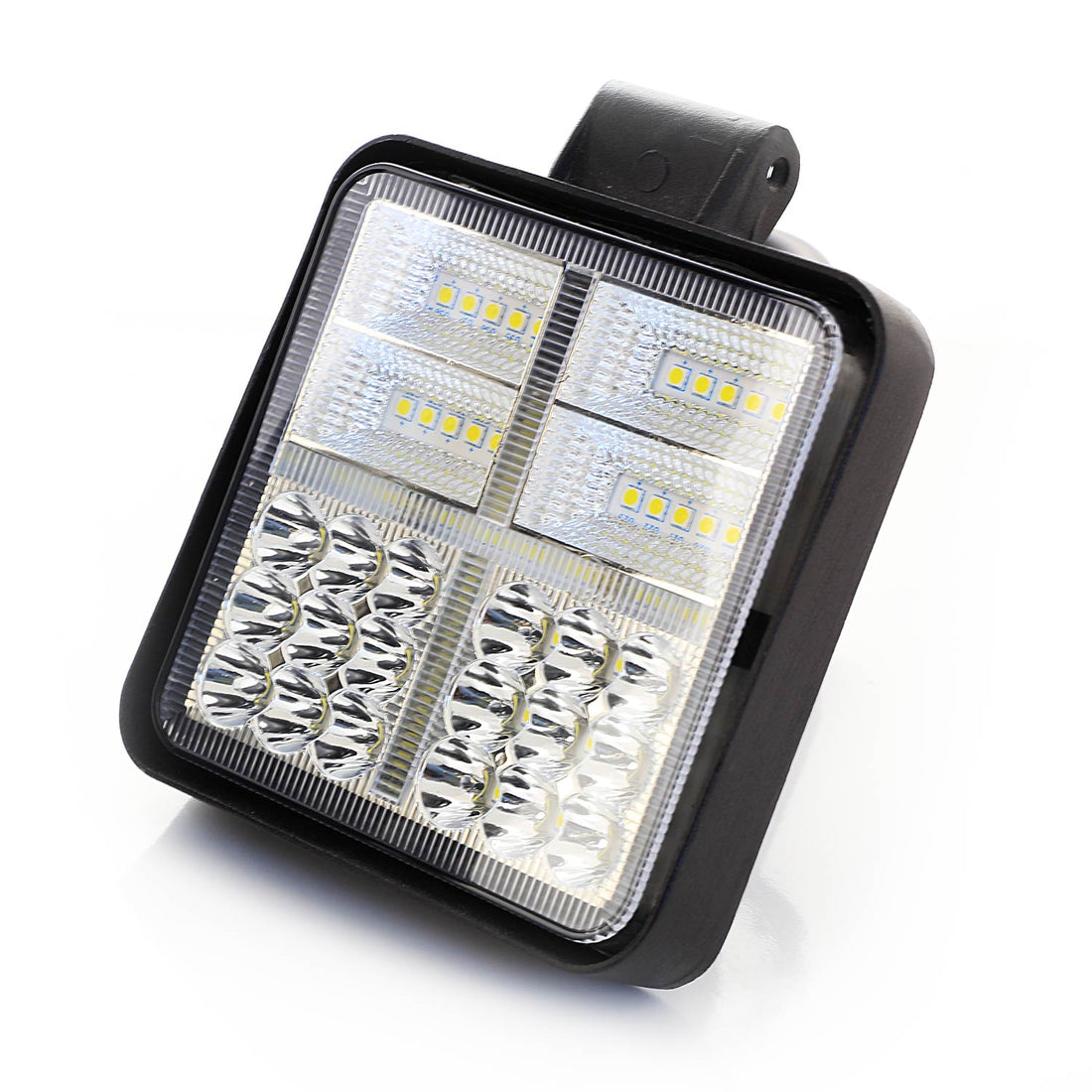 Quadratische LED-Arbeitsleuchte, 54 LEDs, 2 Modi mit Tagfahrlicht (DRL), 107 x 107 x 25 mm, Bodenbefestigung