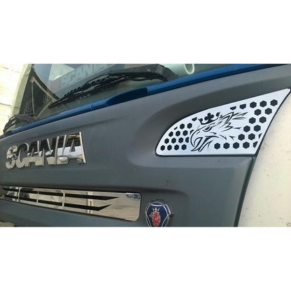 Декоративен комплект от неръждаема стомана с LED, подходящ за Scania R/P 2010–2016 – синя светлина, 24V, комплект 2 броя