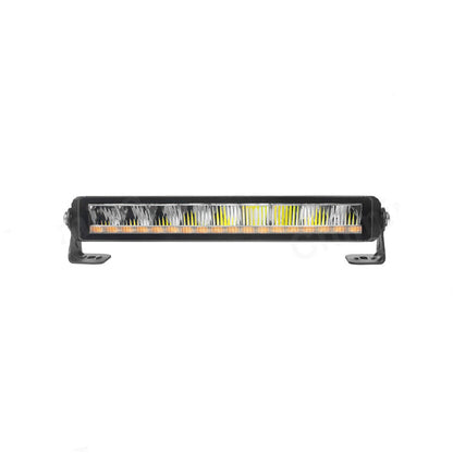 Rampe lumineuse LED de signalisation, éclats ambre et projecteur blanc, 12/24 V, 840 × 50 × 70 mm, fixation latérale ou arrière