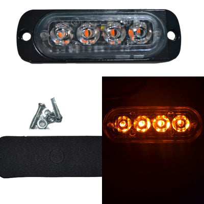 Gyrophare d’alerte à éclats, lentille blanche, lumière ambre, 4 LED, 24V 24W, 270 x 30 x 200 mm, entraxe de fixation 80 mm