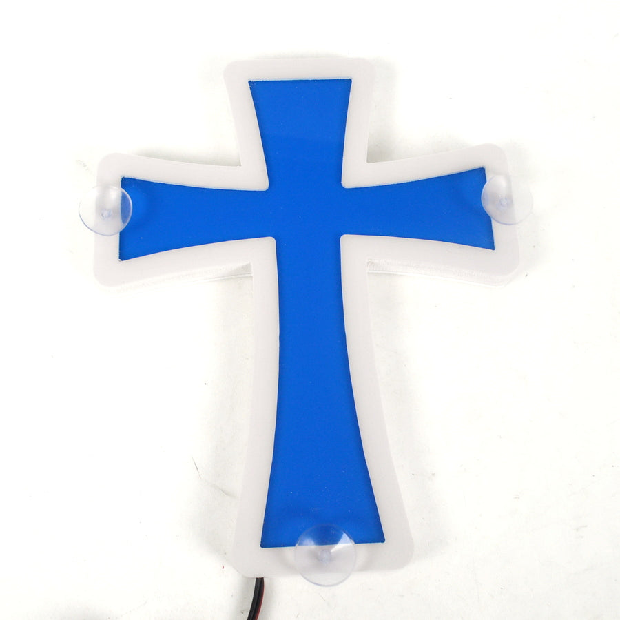 3D Illuminated Cross with Blue Light, 30 × 23 × 2.5 cm