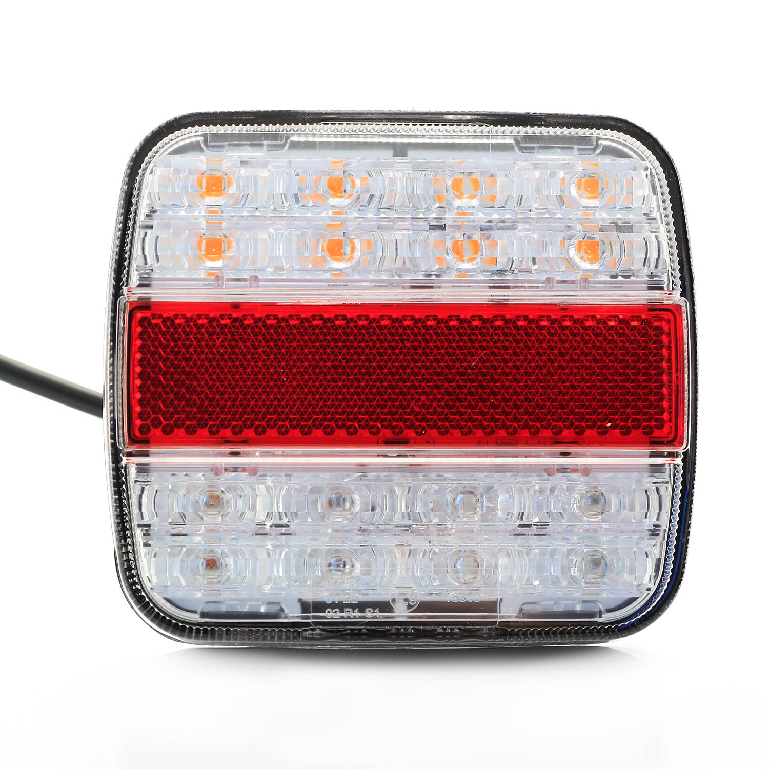 Компактен LED заден комбиниран стоп със червен/прозрачен плафон, 10–30V, с E-маркировка