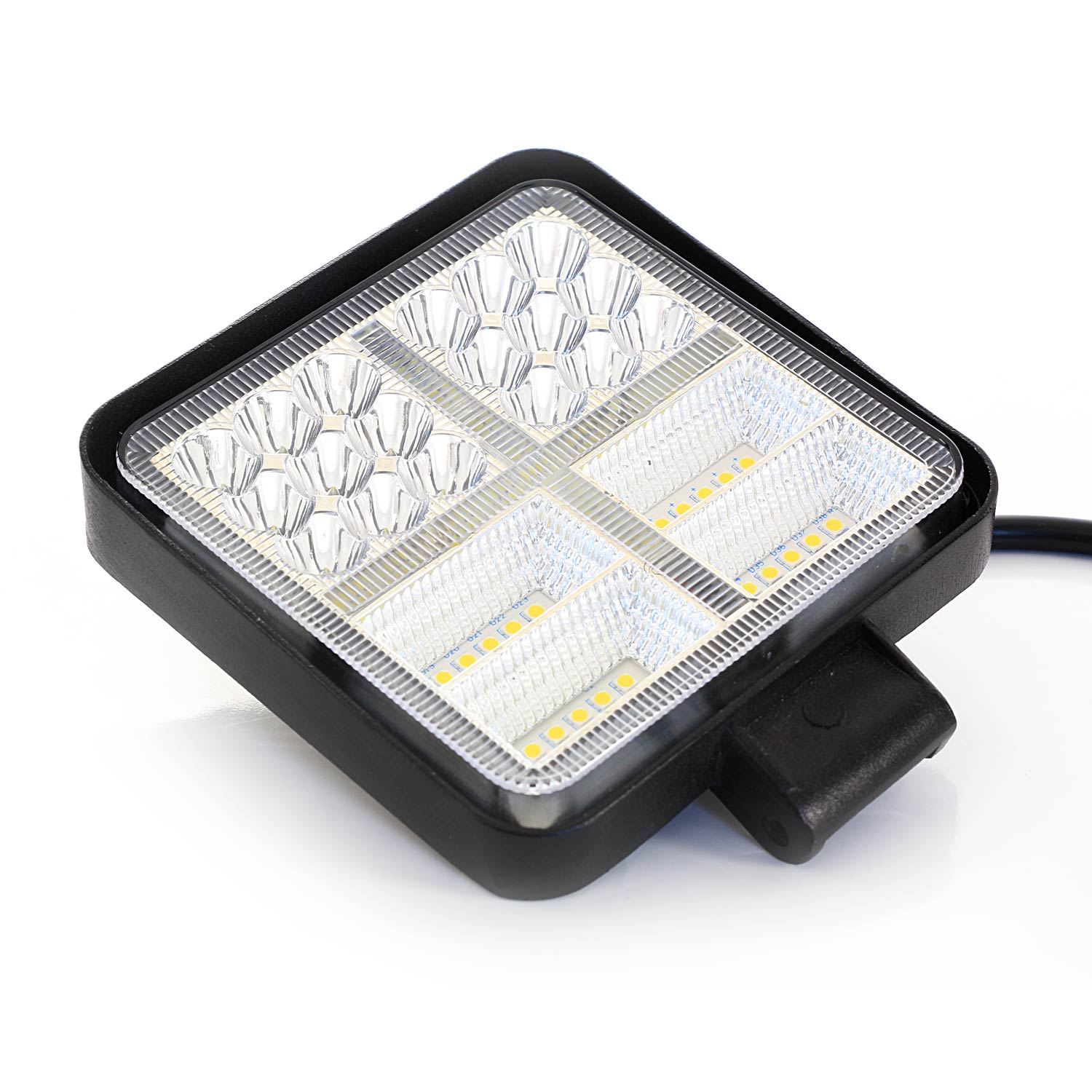 Projecteur de travail LED carré, 54 LED, 2 modes avec DRL, 107 x 107 x 25 mm, fixation inférieure