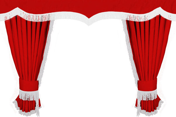 Големи предни пердета за челно стъкло с корниз – червени с бели пискюли