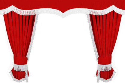 Големи предни пердета за челно стъкло с корниз – червени с бели пискюли