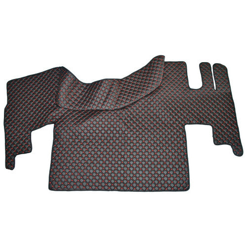 Tapis de sol en cuir synthétique (éco-cuir) pour conduite à droite – noir avec surpiqûres rouges adapté pour Renault Gama T