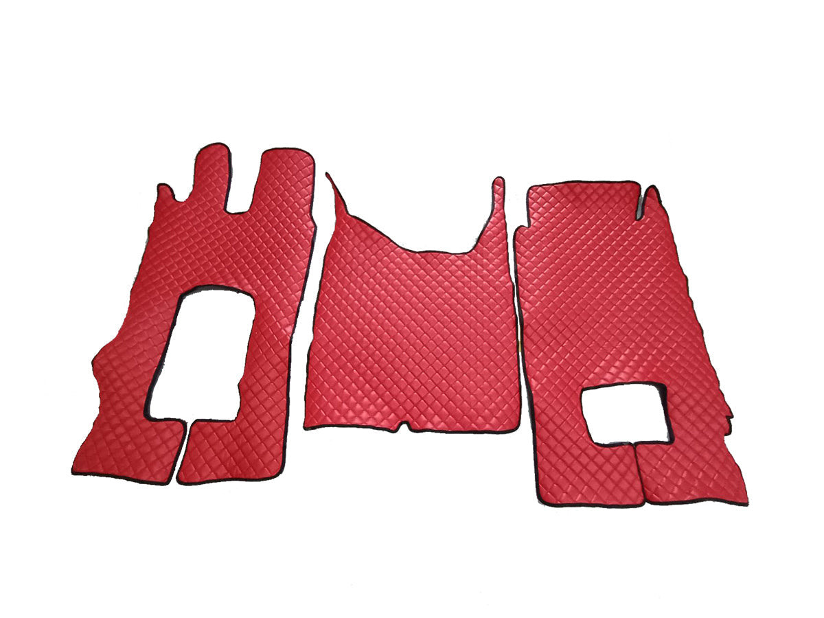 Jeu de tapis de sol 3 pièces en cuir synthétique (éco-cuir) rouge – adapté pour Mercedes Actros MP4 Tunnel
