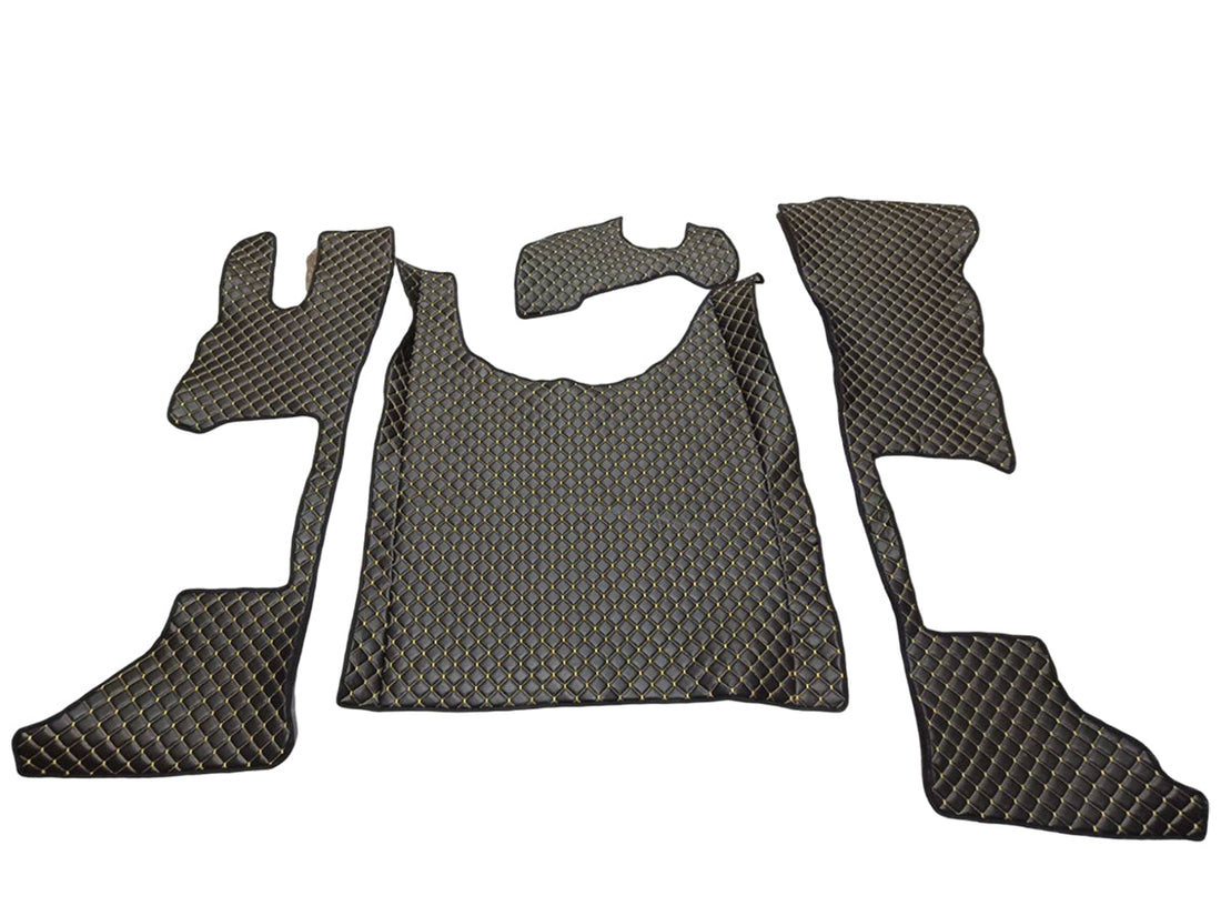 Black Eco Leather Floor Mats – Yellow Stitching, Driver and Passenger, Suitable for DAF XG Long Cab 2022+