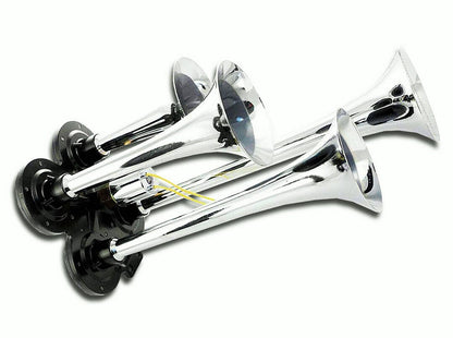 Avertisseur pneumatique quadruple pour camion, 12/24 V, 130 dB, trompes en métal chromé