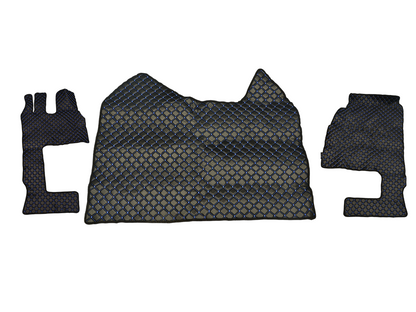 Tapis de sol en cuir – adapté pour Mercedes Actros MP4 boîte automatique 2011+, noir avec surpiqûres bleues, siège passager rabattable