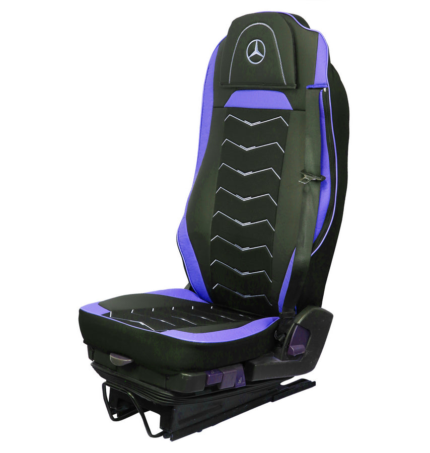 Housses de siège – adaptées pour Mercedes Euro 6 MP4 2016–2021, noir avec bleu, cuir et Alcantara