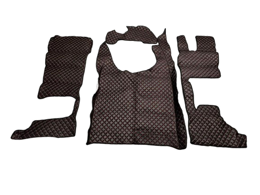 Tapis de sol en cuir synthétique (éco-cuir) noir – surpiqûres rouges, adapté pour DAF XG volant à droite, siège passager rabattable, à partir de 2021