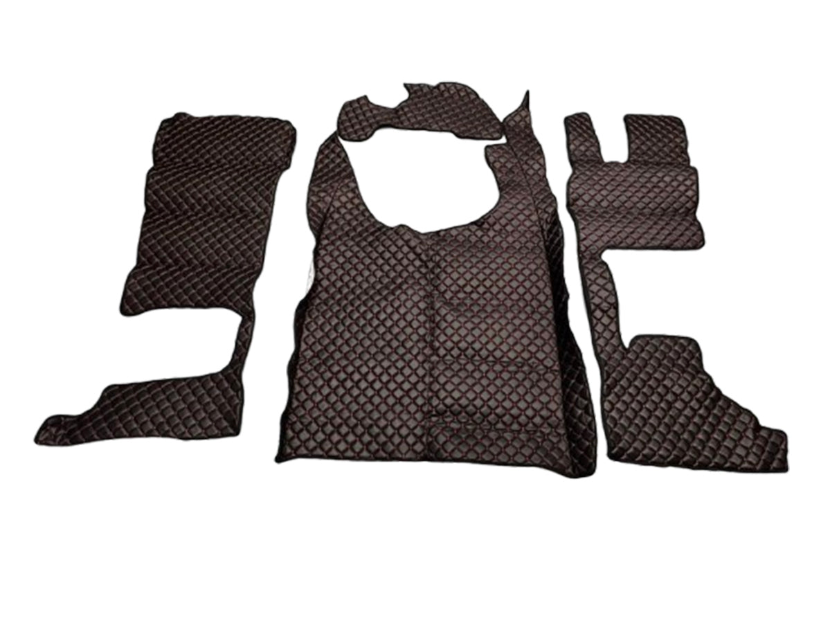 Tapis de sol en cuir synthétique (éco-cuir) noir – surpiqûres rouges, adapté pour DAF XG volant à droite, siège passager rabattable, à partir de 2021