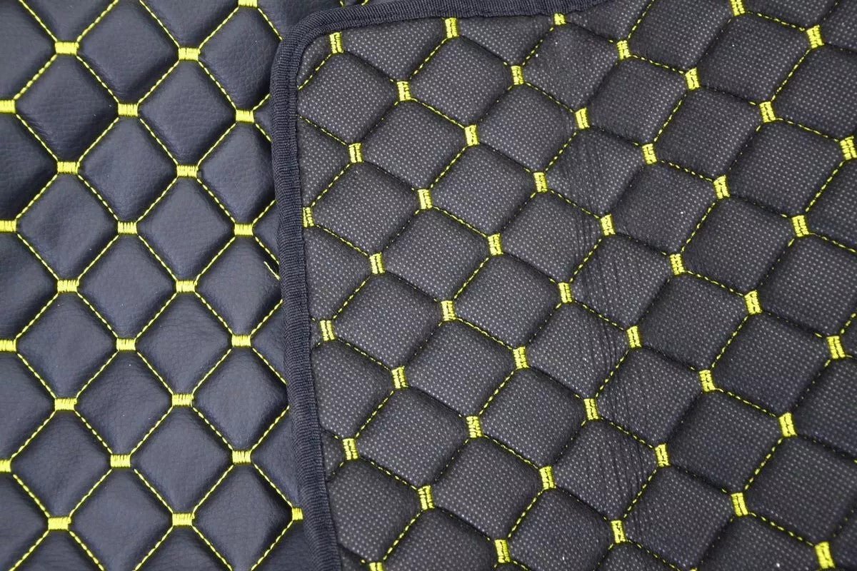 Jeu de tapis de sol en cuir – adapté pour Ford F-MAX 2018-, noir avec surpiqûres jaunes