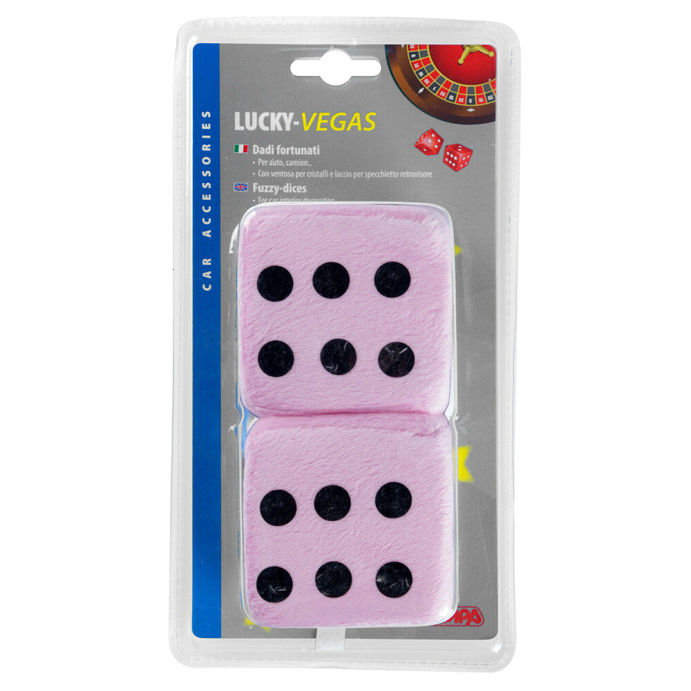 Universal Plush Double Dice Ornament – Pink, Suction Cup Mount, 7 cm