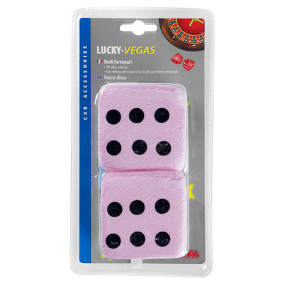 Universal Plush Double Dice Ornament – Pink, Suction Cup Mount, 7 cm