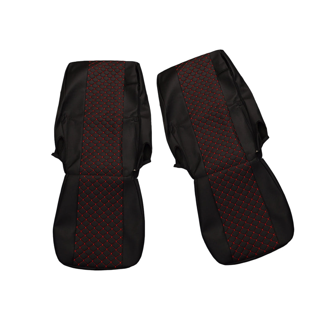 Housses de siège adaptées pour DAF XF 106 – cuir synthétique (éco-cuir) noir avec surpiqûres rouges, 2015–2021