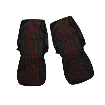 Housses de siège adaptées pour DAF XF 106 – cuir synthétique (éco-cuir) noir avec surpiqûres rouges, 2015–2021