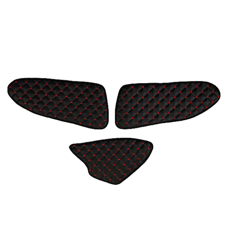 Tapis de panneau de porte en cuir synthétique (éco-cuir) – adapté pour Mercedes Actros MP4, conduite à droite, noir avec surpiqûres rouges