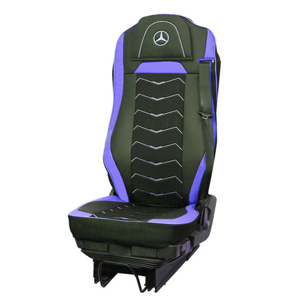 Housses de siège – adapté pour Mercedes Euro 7 2021+, noir avec bleu, cuir et Alcantara