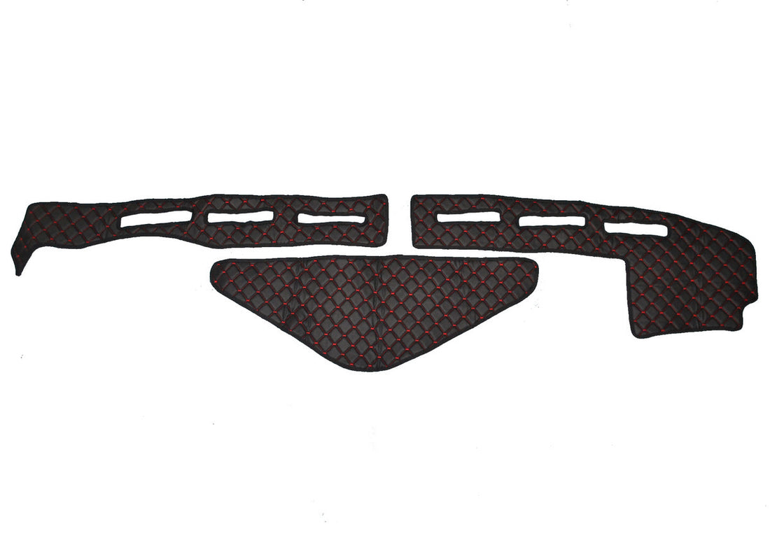 Табло стелка от изкуствена кожа – подходяща за Renault T, дясна дирекция, черна с червен шев, 2013+, High Sleeper Cab