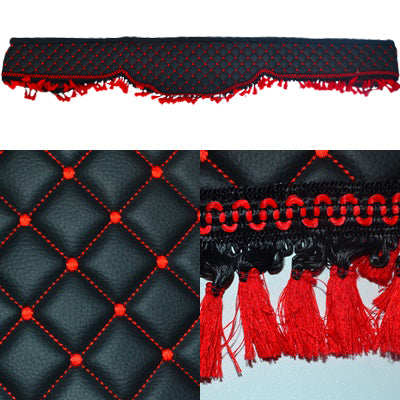 Jeu de rideaux à franges en cuir, noir avec surpiqûres rouges, décoration intérieure 3 pièces