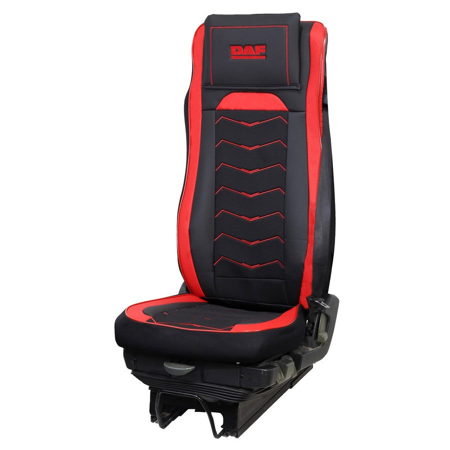 Housses de siège – adaptées pour DAF XF 106, noires avec rouge, cuir et Alcantara