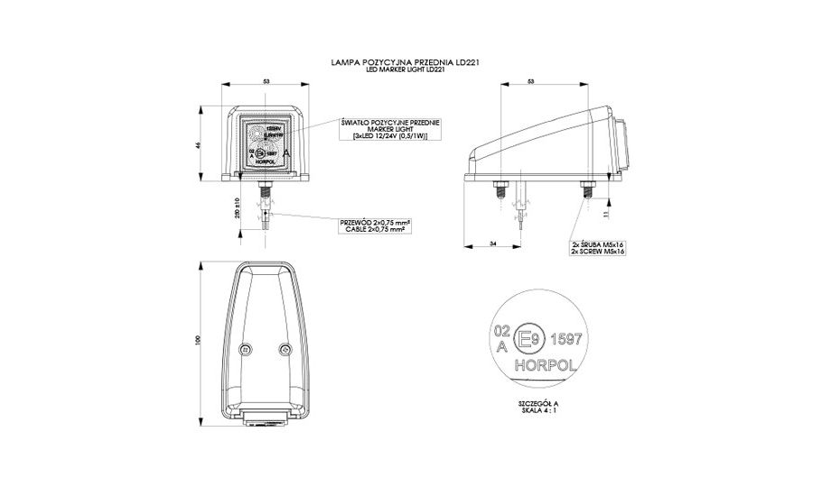 Feu de gabarit à LED blanc, montage d’angle/toit, lampe de position 12/24 V