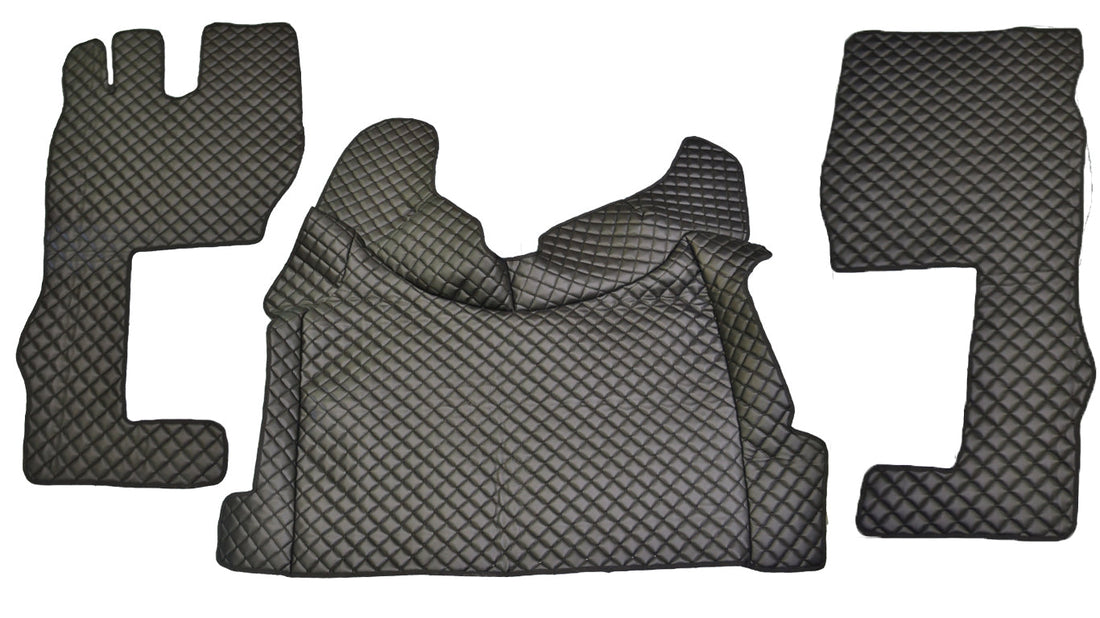 Tapis de sol en cuir synthétique (éco-cuir) noir – adapté pour Volvo FH4 2021+, cabine longue