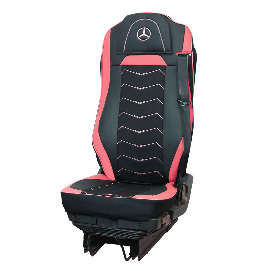 Housses de siège – adapté pour Mercedes Euro 7 2021+, noir avec rouge, cuir et Alcantara