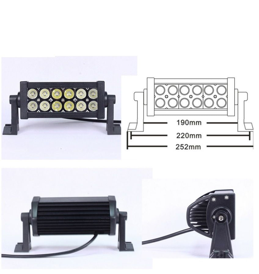 Rampe lumineuse LED – 36 W, 12/24 V, 170 x 80 x 65 mm, fixation inférieure