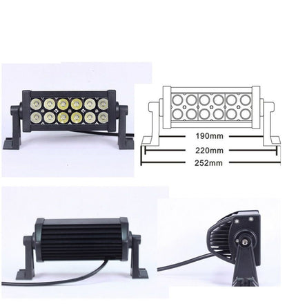 Rampe lumineuse LED – 36 W, 12/24 V, 170 x 80 x 65 mm, fixation inférieure