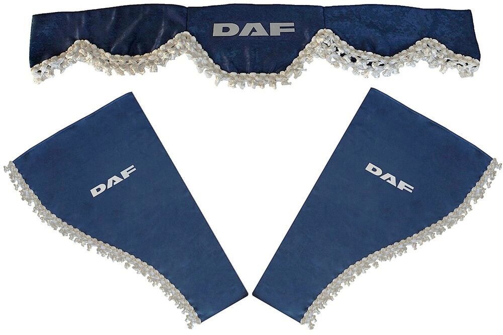 Jeu de rideaux camion adapté pour DAF – 3 pièces bleu avec lettrage DAF