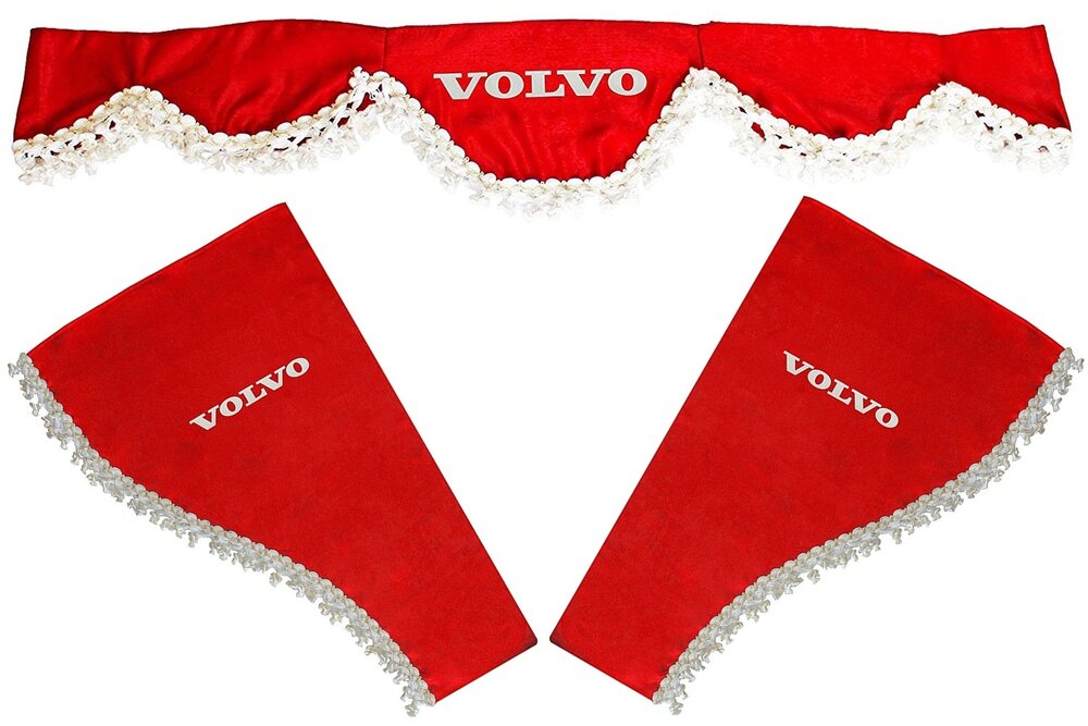 Jeu de rideaux pour camion adapté pour Volvo – Set rouge 3 pièces, cantonnière 220 x 15 cm, rideaux latéraux 55 x 90 cm